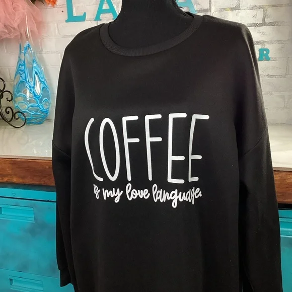 SHEIN Curve Oversized Coffee Is My Love Language Black Sweatshirt Dress 1XL - Picture 2 of 10